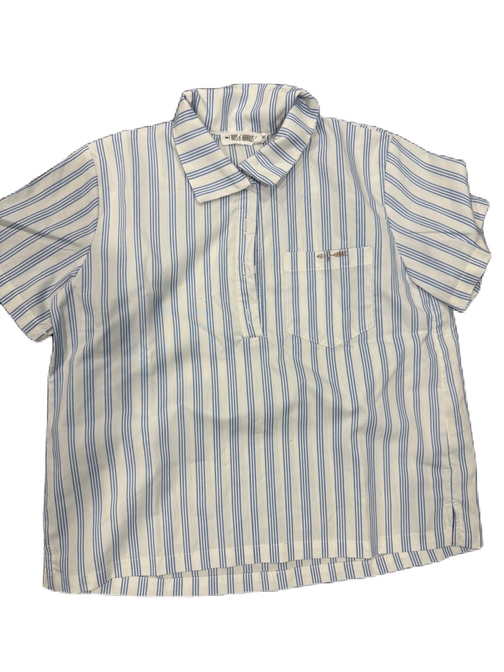 Kids Blue & White Striped Short Sleeve Popover Shirt Sz 6
